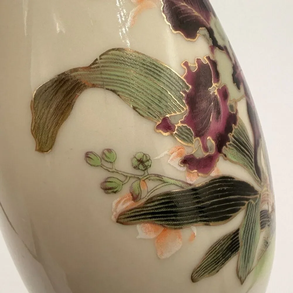 Toyo French Black Orchid 9” Bud Vase Magie Japan Butterfly Gold Trim Vintage